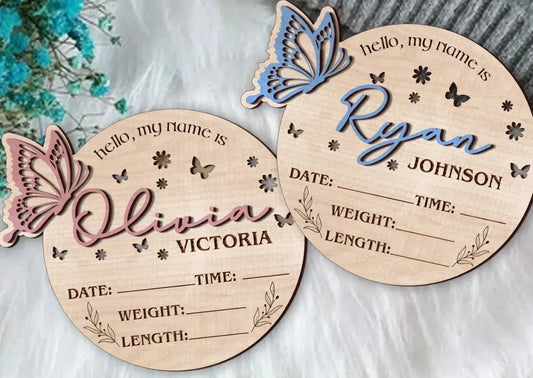 Personalised Butterfly Baby Announcement Plaque - Pixel Burn Custom Laser Creations