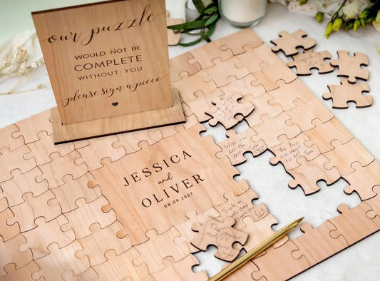 Personalised Wooden Wedding Guest Book Puzzle – Unique Keepsake - Pixel Burn Custom Laser Creations