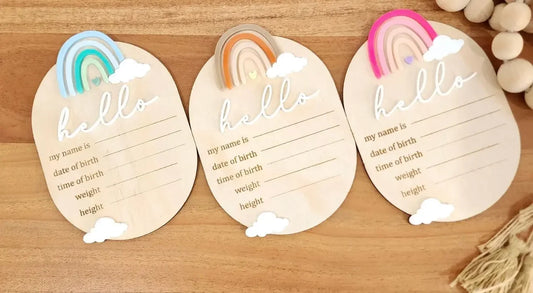 Rainbow Baby Birth Announcement Plaque - Pixel Burn Custom Laser Creations