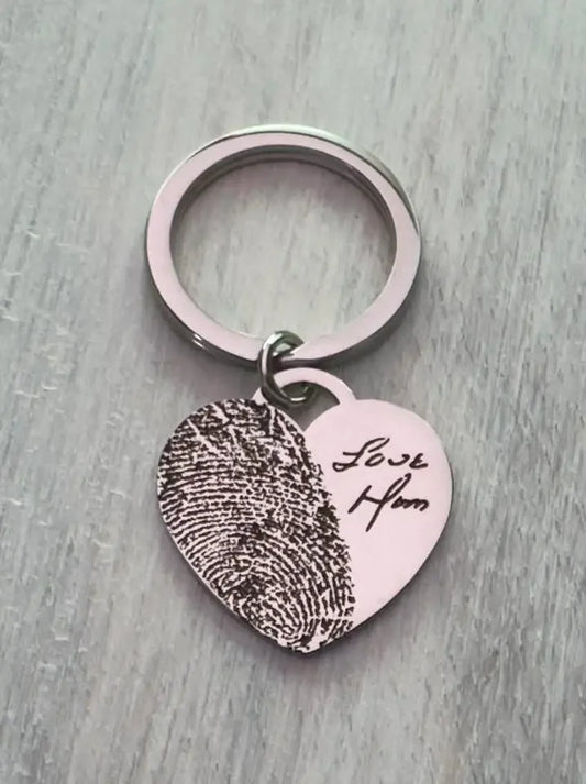 Personalised Heart Fingerprint Keyring - Pixel Burn Custom Laser Creations