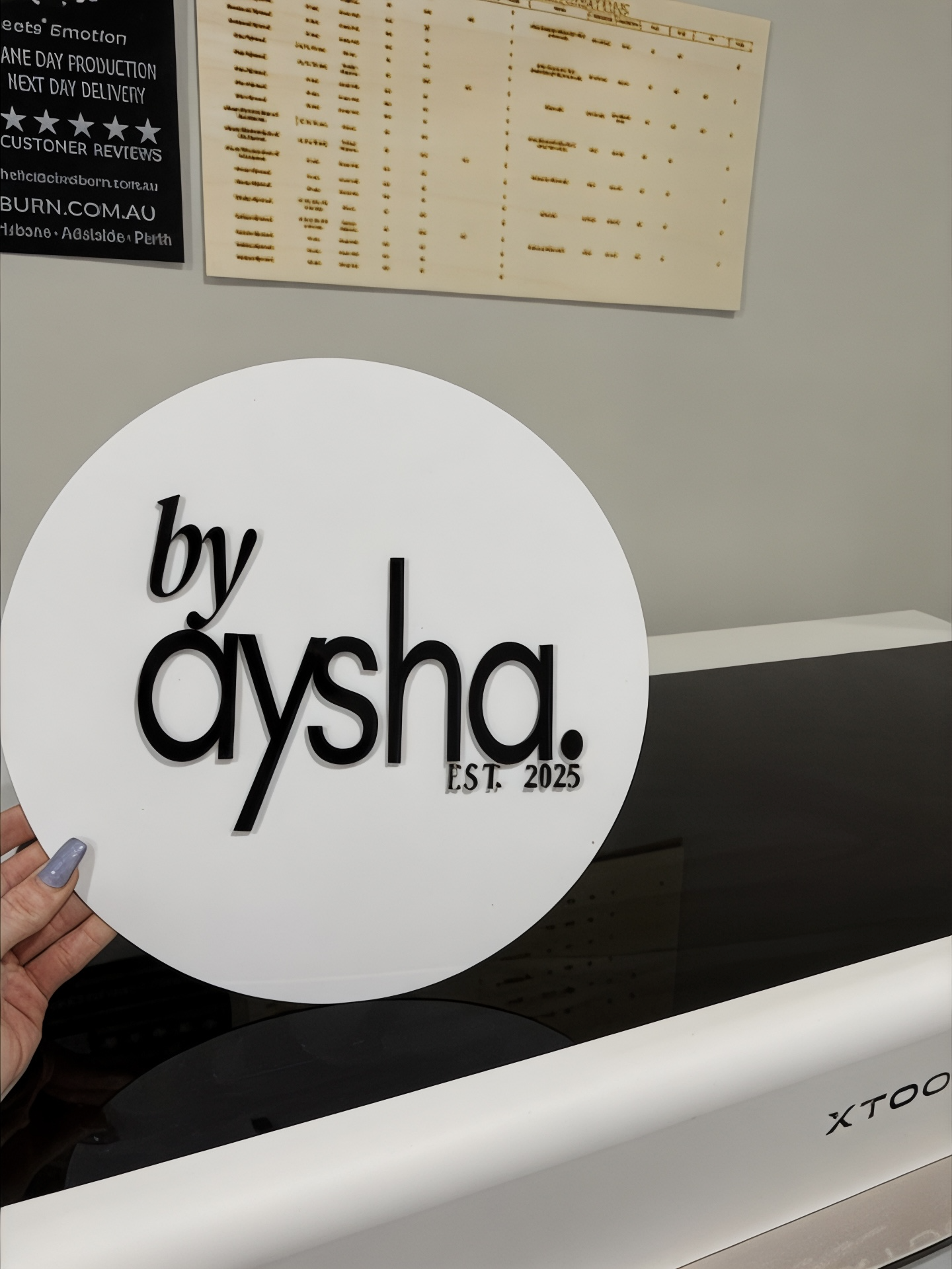 Personalised 3D & Flat Acrylic Logo Sign Round Custom Business & Event Signs - Pixel Burn Custom Laser Creations