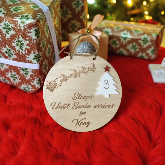 Personalised Christmas Countdown Plaque – Sleeps Until Santa Arrives - Pixel Burn Custom Laser Creations