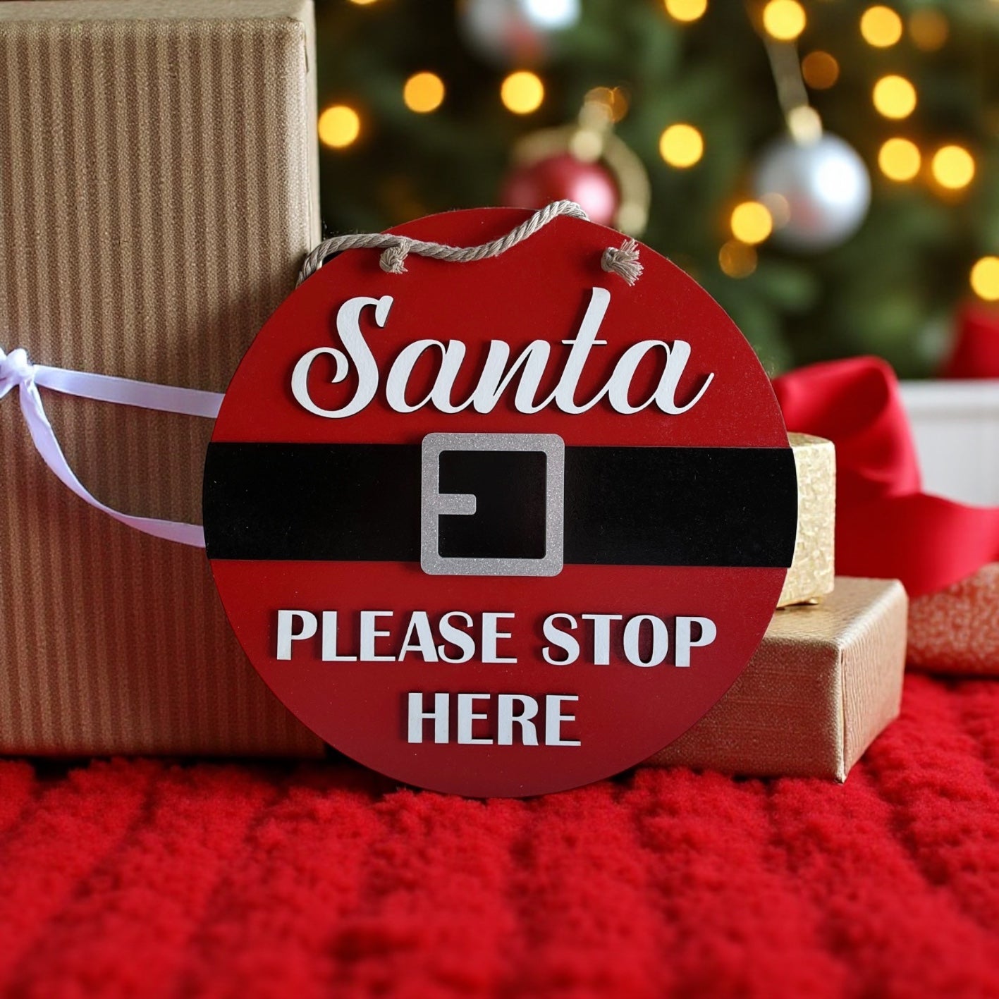 Santa Please Stop Here Sign – Christmas Hanging Door or Wall Plaque - Pixel Burn Custom Laser Creations