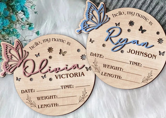 Personalised Butterfly Baby Announcement Plaque – personalised engraved gift Australia