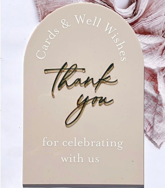 Acrylic Thank You Sign – Cards & Well Wishes Wedding Sign – personalised engraved gift Australia