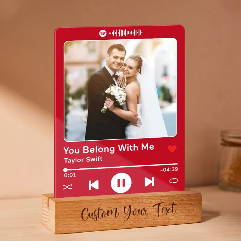 Custom Acrylic Spotify Song Plaque with Engrave Wood Stand Wedding Anniversary Gift