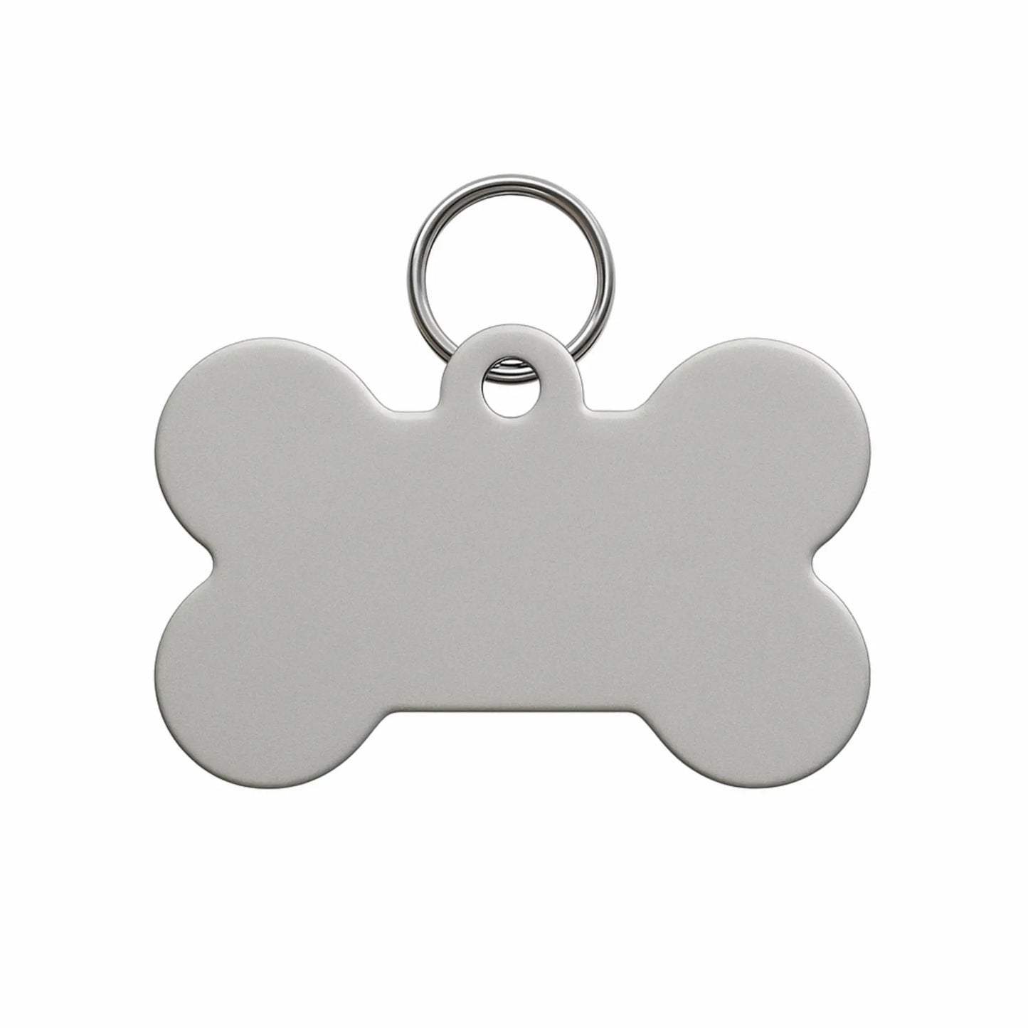 Bone-shaped pet tag with a ring on a white background