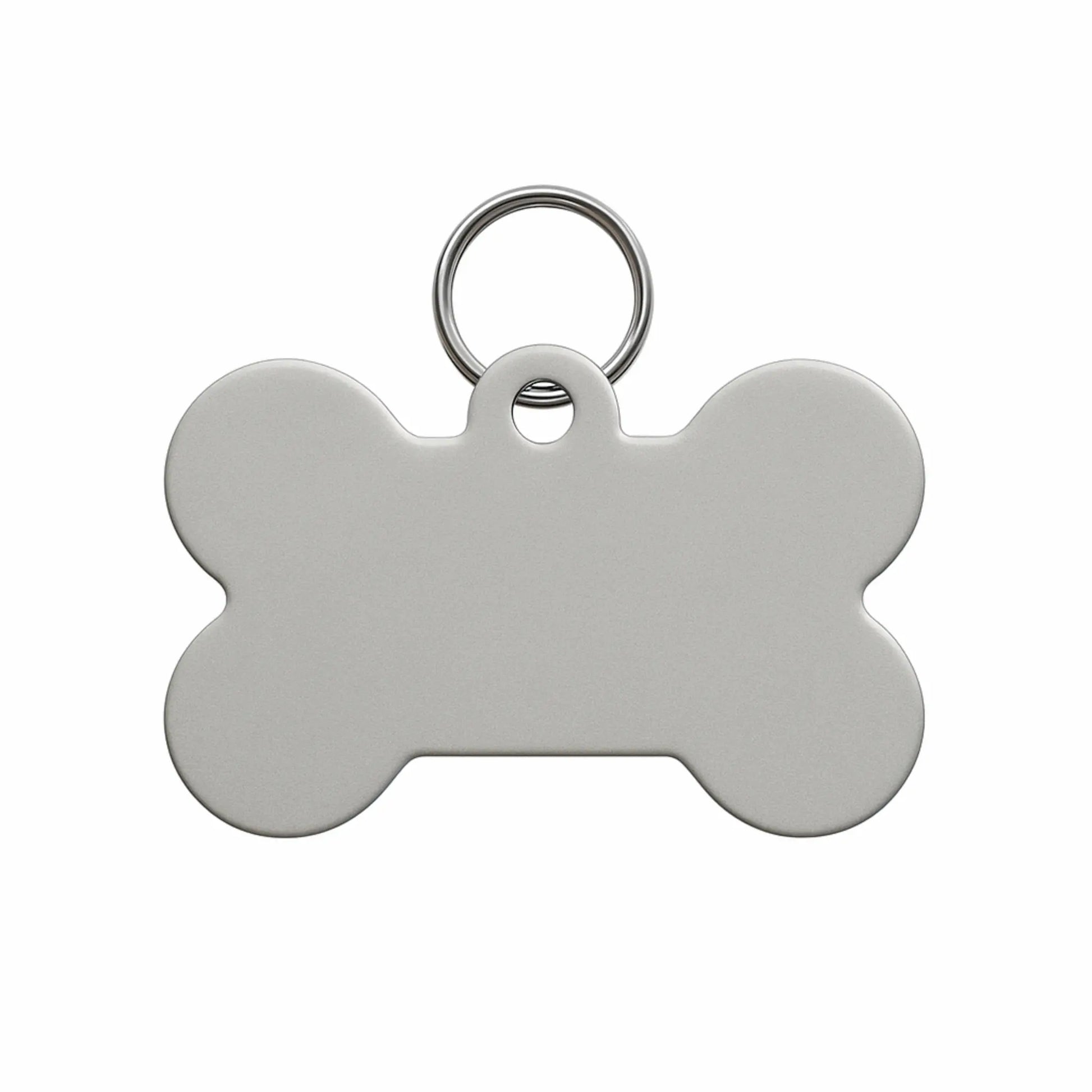 Bone-shaped pet tag with a ring on a white background