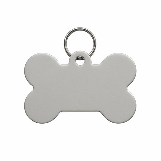 Bone-shaped pet tag with a ring on a white background