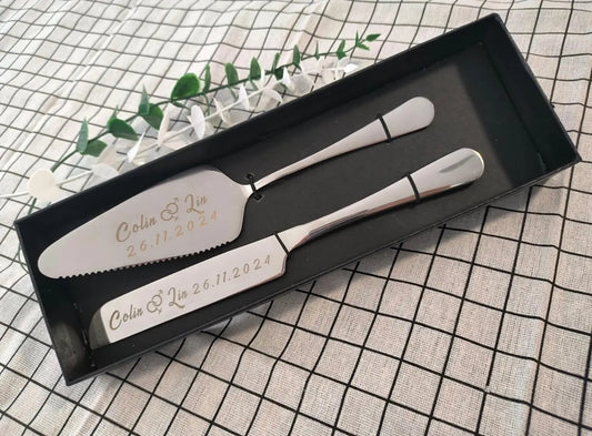 Personalised Wedding Cake Knife & Server Set – personalised engraved gift Australia
