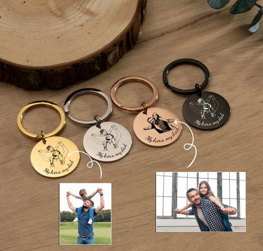Personalised Photo Engraved Round Keyring (2 Piece) – personalised engraved gift Australia