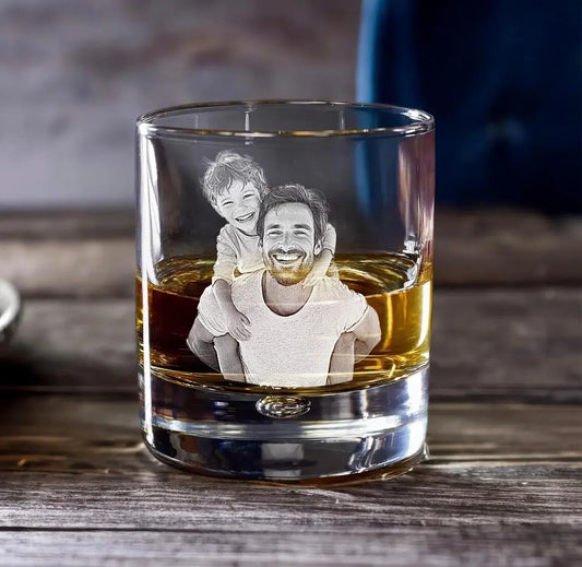 Personalised Photo Engraved Whiskey Glass - Pixel Burn Custom Laser Creations 