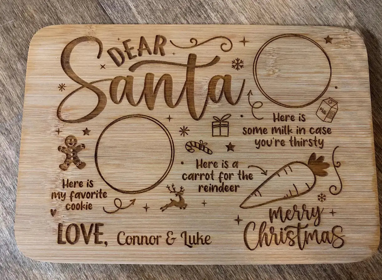 Engraved “Dear Santa” Bamboo Treat Board – personalised engraved gift Australia