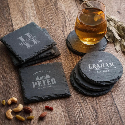 Personalised Slate Coasters – Custom Laser Engraved (Set of 4) – personalised engraved gift Australia