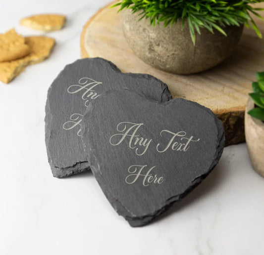 Personalised Heart Slate Coasters (Set of 2) – personalised engraved gift Australia