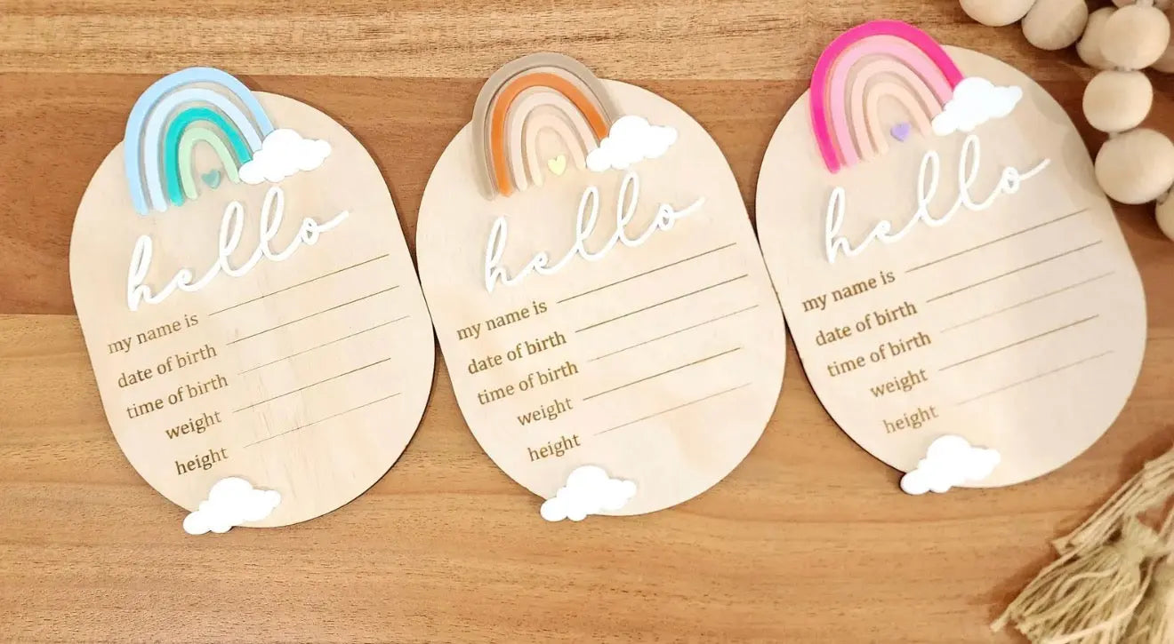 Rainbow Baby Birth Announcement Plaque – personalised engraved gift Australia