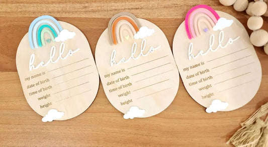Rainbow Baby Birth Announcement Plaque – personalised engraved gift Australia