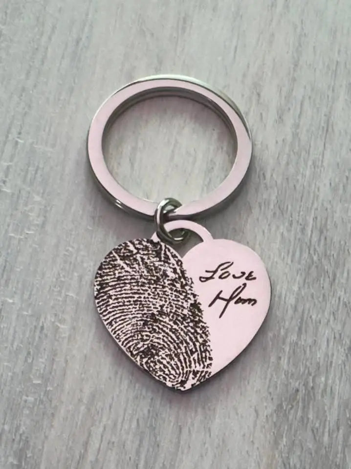 Personalised Heart Fingerprint Keyring – personalised engraved gift Australia