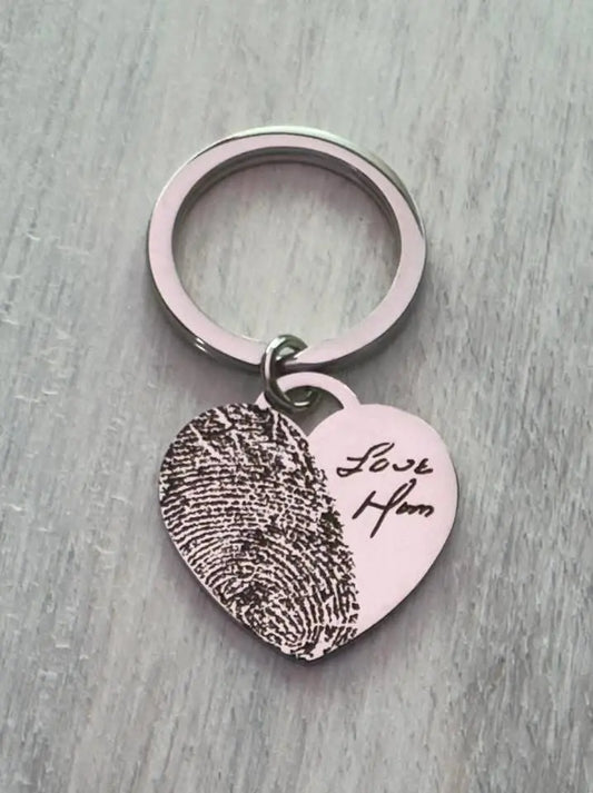 Personalised Heart Fingerprint Keyring – personalised engraved gift Australia