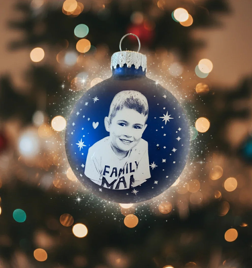 Personalised Photo Engraved Christmas Bauble Custom Glass Ornament Keepsake