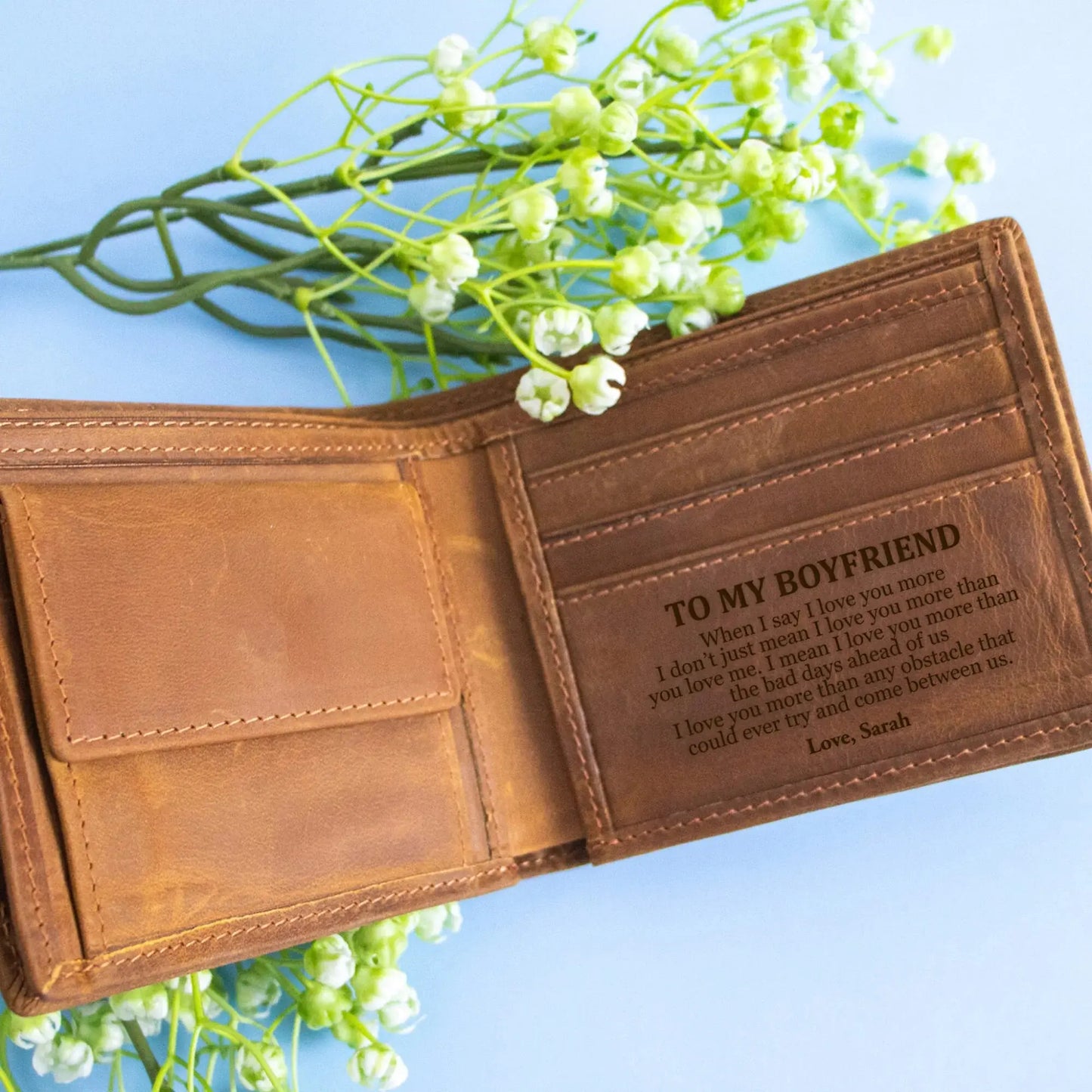 To My Boyfriend Coffee Genuine Leather Wallet – personalised engraved gift Australia
