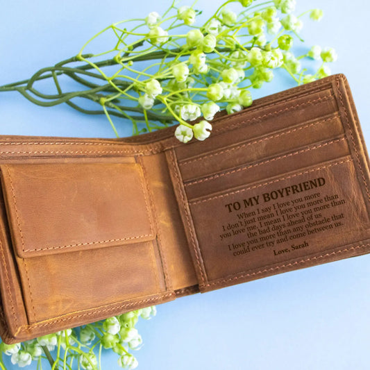 To My Boyfriend Coffee Genuine Leather Wallet – personalised engraved gift Australia
